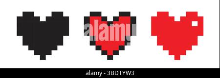 Pixel Heart icon-Kollektion im Retro-Stil Stock Vektor