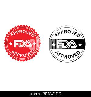 FDA-Zulassung (Food and Drug Administration) Symbol, Symbol, Etikett, Abzeichen, Logo, Seal FDA Approved Seal Logo Badge Vektor Offizielle Zertifizierung Stempel Stock Vektor