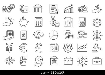Vektorsatz Für Business Finance Line – Symbole Für Geld, Banking, Investition, Wachstum Stock Vektor