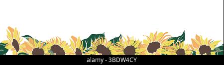 Nahtlose Vektorgrenze von Hand gezeichneten Sonnenblumen Stock Vektor
