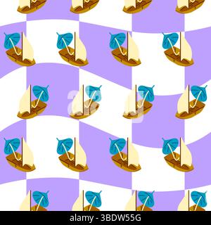 Segelboot nahtloses Muster mit Wellen Stock Vektor