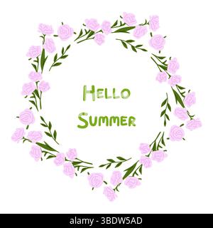 „Hello Summer“-Kränzrahmen Mit Blumenmuster Stock Vektor