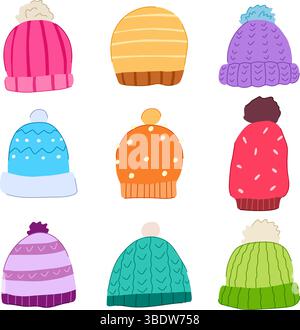 Winter Hut Strick Set Cartoon Vektor Illustration Stock Vektor
