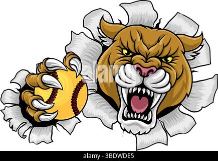 Cougar Panther Mountain Lion Puma Softball Maskottchen Stock Vektor