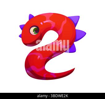 Verrückte Monster-Schriftart Ziffer 2 2. Fantasy Kreatur Alphabet Typennummer, Bugaboo oder Vogelscheuche Cartoon Vektor Mathematik Schriftart Zahlensymbol. Horror Monster Charakter Mathe Schriftzeichen Ziffer Stock Vektor