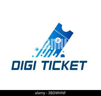 Symbol für digitales E-Ticket für elektronische Eintritte oder Passgutscheine, Vektor-Emblem. DIGI-Ticket-Symbol des digitalen App-Symbols für Film, Konzert oder Kino, virtuelle Eintrittskarte für den Transport Stock Vektor