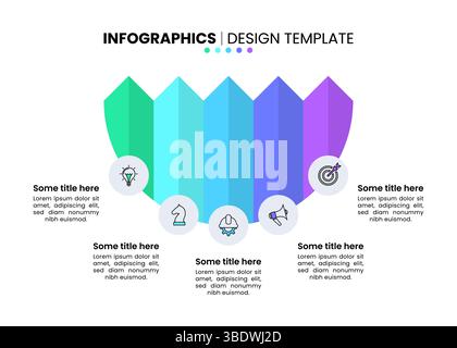 Infografik-Vorlage mit Symbolen und 5 Optionen oder Schritten. Pfeile. Kann für Workflow-Layout, Diagramm, Banner, webdesign verwendet werden. Vektordarstellung Stock Vektor