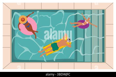 Flache Vektor-Illustration des Schwimmbades von oben Stock Vektor