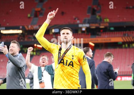 Guglielmo Vicario (Tottenham), 21. MAI 2025 - Fußball / Fußball : Guglielmo Vicario feiert, nachdem er das Endspiel der UEFA Europa League zwischen Tottenham Hotspur FC 1-0 Manchester United FC im Estadio San Mames in Bilbao gewonnen hat. (Foto: Mutsu Kawamori/AFLO) Stockfoto