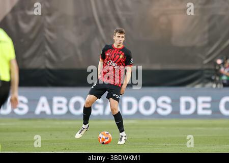 Madrid, Spanien. Mai 2025. Jan Salas (Mallorca) Fußball/Fußball : spanisches Spiel "LaLiga EA Sports" zwischen Rayo Vallecano de Madrid 0-0 RCD Mallorca im Estadio de Vallecas in Madrid, Spanien. Quelle: Mutsu Kawamori/AFLO/Alamy Live News Stockfoto