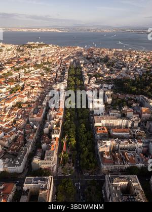 Wunderschöner Blick aus der Luft auf die grüne Liberdade Avenue in der Innenstadt von Lissabon Stockfoto