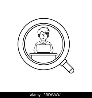 Symbolgruppe für die Modellstruktur für Personalbeschaffung. Vergrößerungsglas, Bewerber, Laptop- und Einstellsymbole für die Talentsuche. Stock Vektor