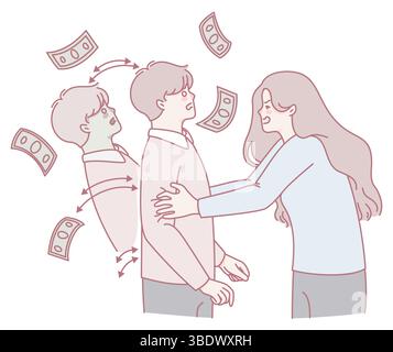Eine detaillierte Abbildung der emotionalen Dynamik und finanziellen Interaktionen zwischen Einzelpersonen Stock Vektor