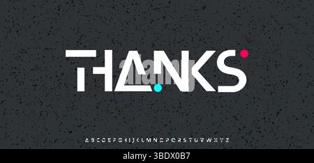 Vielen Dank für Abonnenten, futuristischer digitaler Text im Techno-KI-Stil. SciFi inspirierte Typografie mit abstrakten geometrischen Formen für Logo, Headline, EDM Stock Vektor