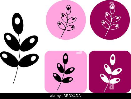 Logo von icon Leaf Nature. Vektorgrafik-Strichdarstellung. Kosmetik-Make-up-Kunst in Schwarz und weiß. Design für Modegrafiken, Textildrucke und Stoffe Stock Vektor
