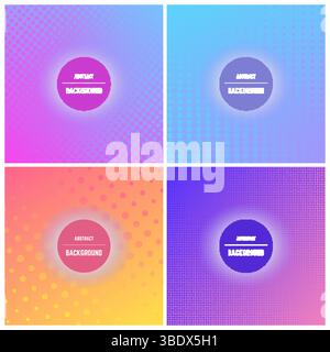 Set aus vier farbenfrohen Hintergründen mit Punkten und Rastereffekt. Vektorabbildung. Stock Vektor