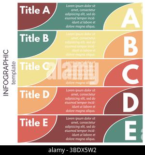 Fünf-Schritte-Infografik-Designelemente. Schritt-für-Schritt-Infografik-Designvorlage. Vektorabbildung Stock Vektor