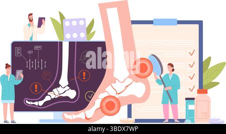 Patienten-Arthritis-Behandlung. Doktor-Untersuchung Patient Rheumatismus Schmerz Gelenkverletzung Röntgenüberprüfung, Rheumatologie Osteoporose orthopädische Osteoarthritis Krankenhaus Vektor Illustration Originalkunstwerk Stock Vektor