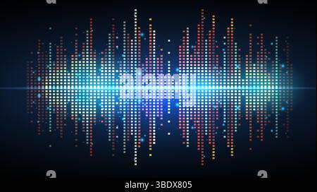 Abstrakte Musik Neonhintergrund. Digitaler Equalizer, Audiomuster, Tonfrequenz. Stock Vektor