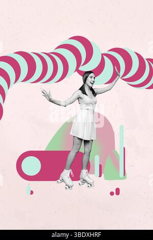 Poster-Bildcollage einer Person steht unter visuellen Effektlinien auf rosafarbenem Hintergrund Stockfoto