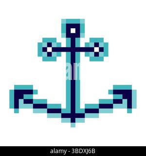 Marineschiffanker im Pixel-Art-Stil Stock Vektor