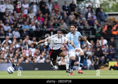 London, Großbritannien. Mai 2025. London, 25. Mai 2025: Adama Traore of Fulham während des Premier League-Spiels zwischen Fulham und Manchester City im Craven Cottage am 25. Mai 2025 in London. (Pedro Soares/SPP) Credit: SPP Sport Press Photo. /Alamy Live News Stockfoto