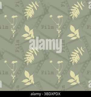 Vintage-Grunge-Muster im Herbst mit gelben Drucken fallender Blätter und Rahmen aus Folie. Herbstliche Traumstimmung, um Filme und TV-Serien anzusehen. Vektorabbildung Stock Vektor