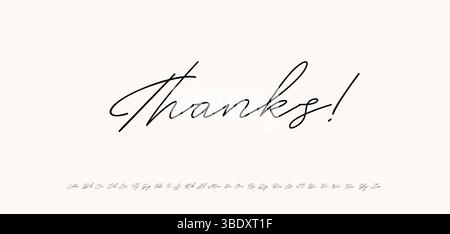 Dank in elegantem, modernem Kalligrafie-Stil. Handgeschriebener kursiver Schriftzug, perfekt für Hochzeitspapiere, romantische Notizen und luxuriöse Markengrafiken. Vektor Stock Vektor