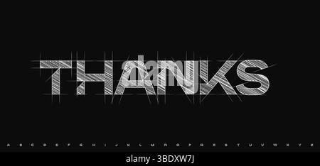 Vielen Dank an Abonnenten im skizzierten Blueprint-Stil mit diagonaler Schraffur. Elegantes Design für technische Präsentationen und Design-Portfolios Stock Vektor