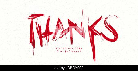 Danksagung mit scharfem, vom Horror inspiriertem, kratzroten Schriftzug. Ideal für Halloween-Karten, auffällige Typografie, Abonnentenwarnung oder kreative Schlagzeilen. Vektor Stock Vektor