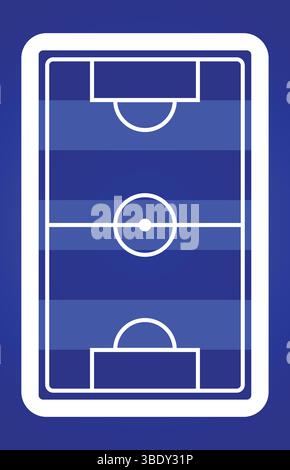 Eine Illustration zeigt ein einfaches Fußballfeld-Design mit blauen und weißen Linien, ideal für sportliche Inhalte. Stock Vektor