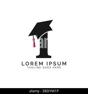 Buchstabe I mit Graduierungskappe. Buchstabe I Education hat Symbol Stock Vektor