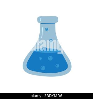 KI-generierte Vektor-Illustration eines mit blauer Flüssigkeit gefüllten Chemiekolbens, perfekt für wissenschaftliche Bildung, Laborforschung und Experimentierfreude Stock Vektor