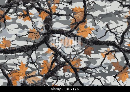 Nahtloses Camouflage-Muster. Forest Real Tree Camouflage-Design. Jagdcamouflage. Armeejagd Tarnhintergrund. Jagdausrüstung Stock Vektor