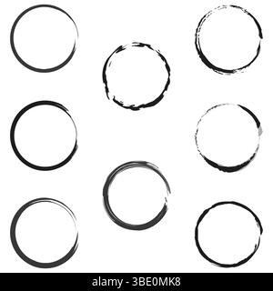 Tintenkreisrahmen. Kreisförmige Form schleifen. Vektorpinselstrich. Runder künstlerischer Rahmen. Stock Vektor