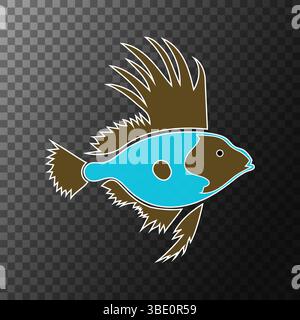 Stilisierte Fisch-Illustration. Blaue braune Farben. Details mit spitzen Flossen. Vektor-Meeresbewohner. Stock Vektor
