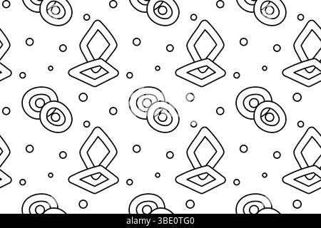 Nahtloses Muster, Ausmalseite mit Kritzelkreisen, Rauten und verstreuten Konfetti-Punkten. Abstrakter geometrischer Hintergrund. Zur Unterhaltung, Kinder cra Stock Vektor