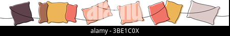 Satz flauschige Kissen, einzeilige durchgehende Zeichnung. Orthopädische Kissen. Vektorabbildung. Stock Vektor