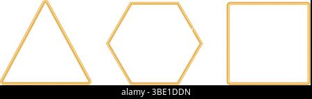 Goldener eleganter, glänzender dreieckiger, quadratischer sechseckiger Rahmen. Luxuriöse geometrische Zierleiste für Zertifikate, Auszeichnungen, Stempel, Vignette, Grußkarte Stock Vektor