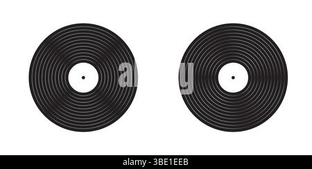 Retro-Schallplatten-Ikonen Klassische LP-Musik-Discs isoliert auf weißem Hintergrund DJ-Plattenspieler-Ausrüstung für Vintage-Disco-Party Vektor-Grafik Stock Vektor