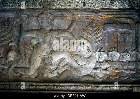 Wandrelief, Angkor Wat Tempel, Siem Reap, Kambodscha, Indochina, Südostasien, Asien. Stockfoto