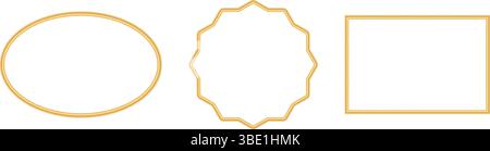 Kollektion glänzender goldener Luxusrahmen. Realistisches Rechteck- und ovales Objektrahmen. Zierleiste im orientalischen Stil. Vektor Stock Vektor
