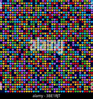 Regenbogenherzmosaik, nahtloses Vektormuster mit bunten Herzen in einer Regenbogenpalette. Perfekt für Hintergründe, Textilien und festliche Bannerdesigns Stock Vektor
