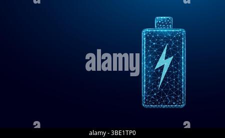 Futuristisches Symbol zum Aufladen der elektrischen Batterie. Entladung oder Blitzschlag in flacher Poly-Ausführung. Energiespeicher für Neonlicht, Hochspannung. Technologie Stock Vektor