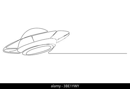 Eine durchgehende Linie von UFO Fahrzeugvektor, durchgehende Linie Zeichnung UFO Flugzeug Spielzeug Symbol. UFO-Designkonzept aus der Astronomy-Kollektion. Niedliche Astronauten Stock Vektor