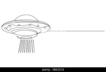 Eine durchgehende Linie von UFO Fahrzeugvektor, durchgehende Linie Zeichnung UFO Flugzeug Spielzeug Symbol. UFO-Designkonzept aus der Astronomy-Kollektion. Niedliche Astronauten Stock Vektor