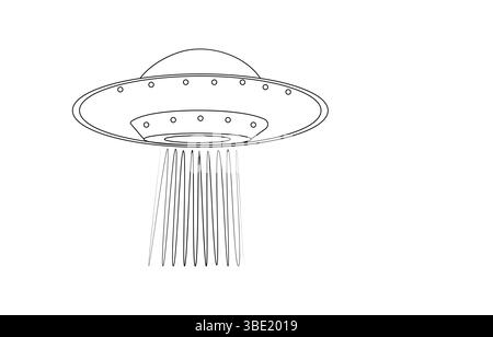 Eine durchgehende Linie von UFO Fahrzeugvektor, durchgehende Linie Zeichnung UFO Flugzeug Spielzeug Symbol. UFO-Designkonzept aus der Astronomy-Kollektion. Niedliche Astronauten Stock Vektor