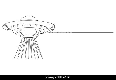 Eine durchgehende Linie von UFO Fahrzeugvektor, durchgehende Linie Zeichnung UFO Flugzeug Spielzeug Symbol. UFO-Designkonzept aus der Astronomy-Kollektion. Niedliche Astronauten Stock Vektor
