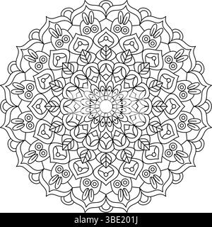 Komplizierte symmetrische Mandala-Umrisse für Färbung, Meditation und Stressabbau. Mit detaillierten Blumen- und geometrischen Mustern Stock Vektor