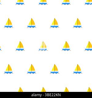 Nahtloses Muster der gelben Yacht. Nahtloses Muster der Sommeryacht auf weißem Hintergrund. Stock Vektor